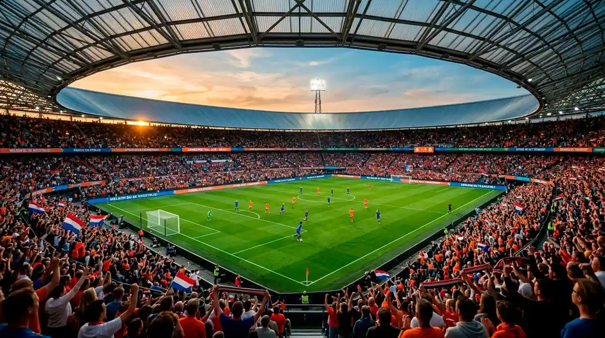 Vol stadion met fans tijdens een Champions League Vrouwen wedstrijd